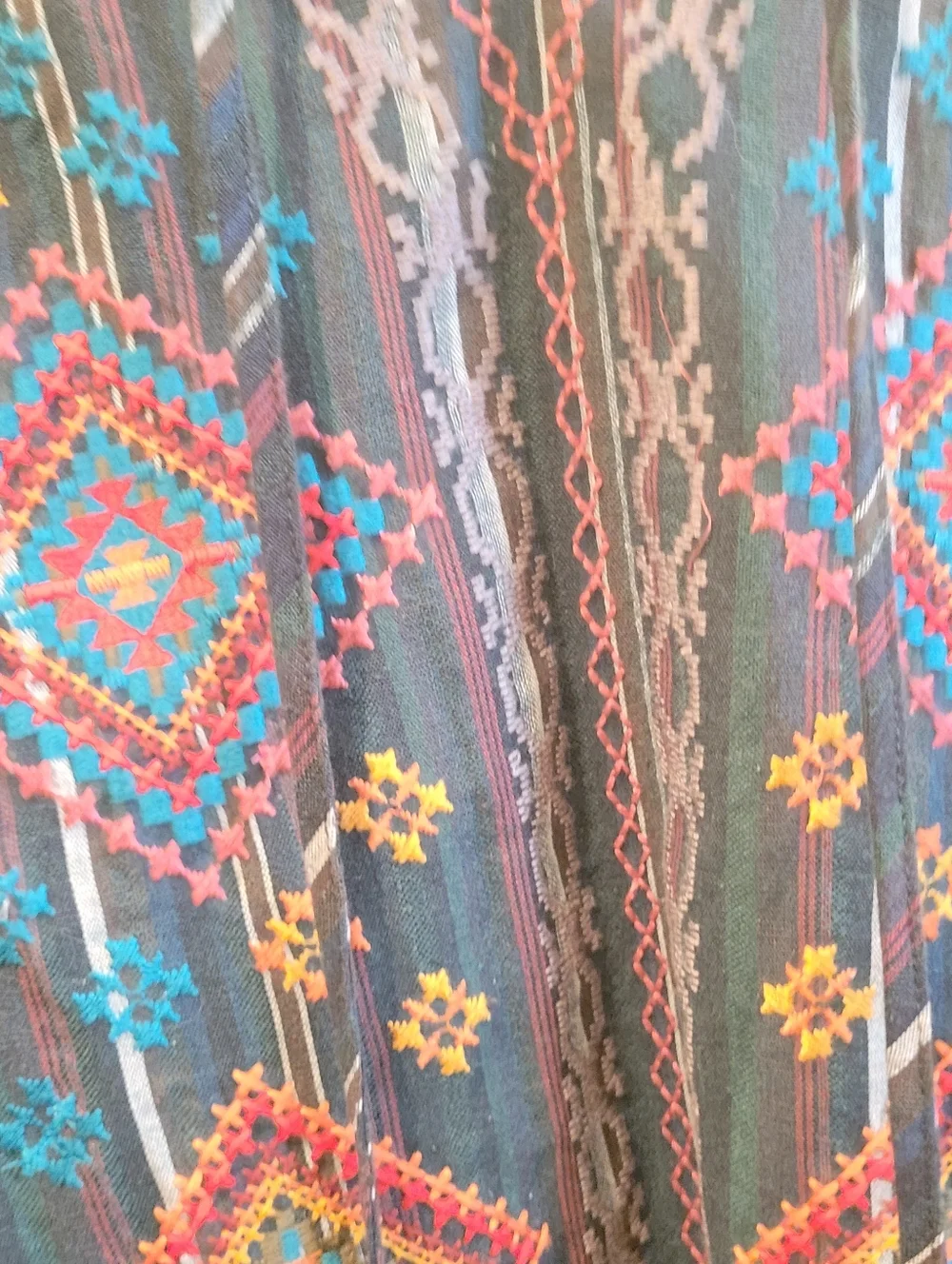Embroidered Boho Tunic in Teal, Red & Yellow, Medium - Picture 2 of 9
